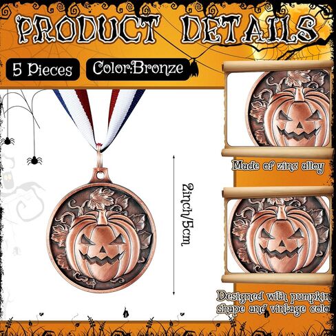 Tondiamo 20 Pcs Halloween Pumpkin Winner Medals 2" Gold Halloween Awards Medals Participation Medals Award Medals with Neck Ribbon for Kids Adults Contest Prizes Fall Holiday Parties in Saudi Arabia