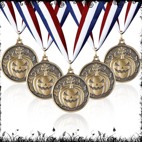 Tondiamo 20 Pcs Halloween Pumpkin Winner Medals 2" Gold Halloween Awards Medals Participation Medals Award Medals with Neck Ribbon for Kids Adults Contest Prizes Fall Holiday Parties in Saudi Arabia