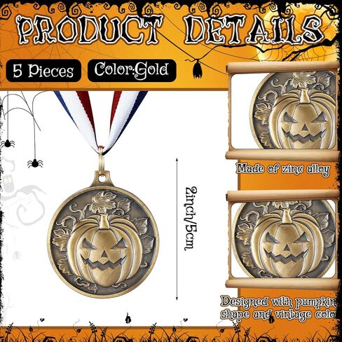 Tondiamo 20 Pcs Halloween Pumpkin Winner Medals 2" Gold Halloween Awards Medals Participation Medals Award Medals with Neck Ribbon for Kids Adults Contest Prizes Fall Holiday Parties in Saudi Arabia