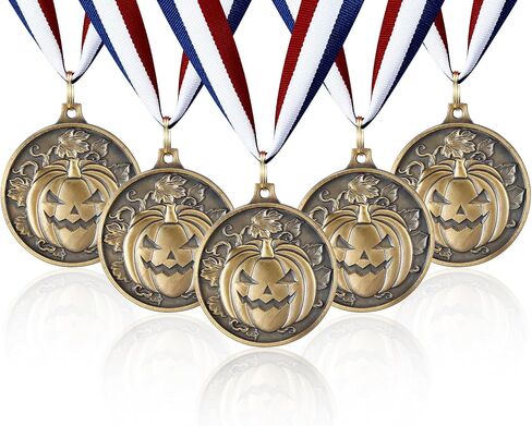 Tondiamo 20 Pcs Halloween Pumpkin Winner Medals 2" Gold Halloween Awards Medals Participation Medals Award Medals with Neck Ribbon for Kids Adults Contest Prizes Fall Holiday Parties in Saudi Arabia