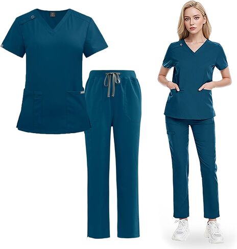 Moisture Wicking Short Sleeve Scrubs Set for Nurses,Sizes M-XXL,5 Colors For Your Choice in Kuwait