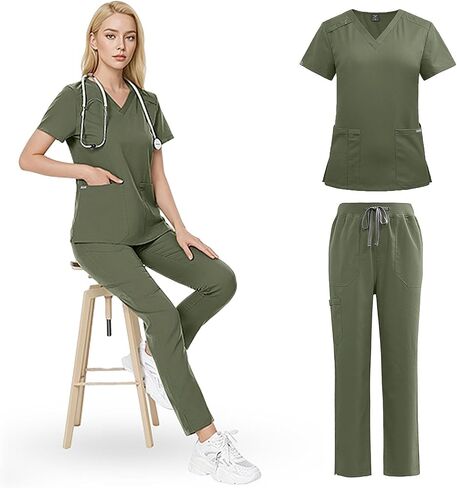 Moisture Wicking Short Sleeve Scrubs Set for Nurses,Sizes M-XXL,5 Colors For Your Choice in Kuwait