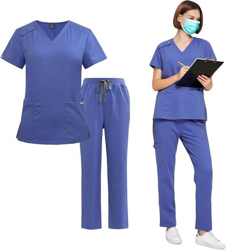 Moisture Wicking Short Sleeve Scrubs Set for Nurses,Sizes M-XXL,5 Colors For Your Choice in Kuwait