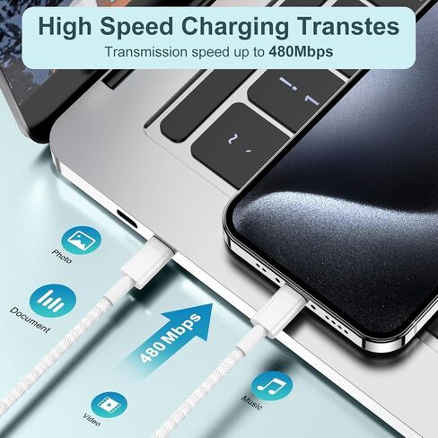 [معتمد من Apple MFi] كابل Carplay لأجهزة iPhone، شاحن سيارة USB A إلى USB C بطول 6 أقدام، سلك شحن سريع صغير من النوع السادس سلك شاحن iPhone 15 CarPlay مضفر لمزامنة بيانات الشحن السريع لأجهزة iPad iPhone in Kuwait