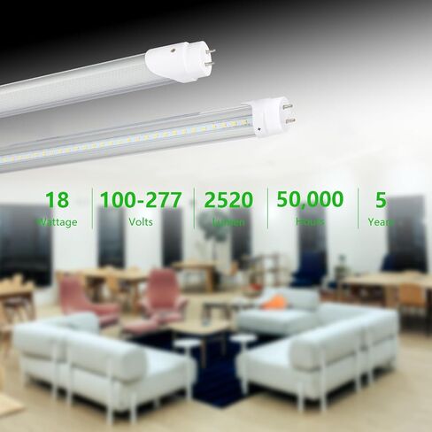 4FT 48 Inch LED Replacement for Fluorescent Tube Light, Dual Ended F32T8/F40T12 Bulb, 18W 5000K 2520lm, Ballast Compatible or Bypass, 1-10V Dimmable, DLC&UL Listed, Type A+B-2 Pack in Saudi Arabia