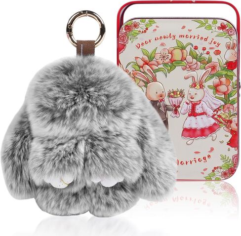 Bunny Cute Keychain with Tin, Handmade Plush Bunny Keychain Accessories for Women, Adorable Charm for Phones Bags in Saudi Arabia