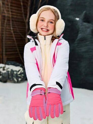 Haloumoning Kids Ski Gloves Waterproof Thermal Winter Warm Snow Snowboard Cycling Gloves for Boys Girls 3-15Y in Saudi Arabia