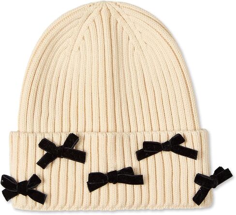 MeMoi Girls Ribbed All-Over Bows Rayon-Blend Cuffed Beanie in Saudi Arabia