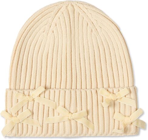 MeMoi Girls Ribbed All-Over Bows Rayon-Blend Cuffed Beanie in Saudi Arabia
