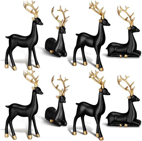 Wenqik 8 Pcs Christmas Reindeer Figurines Gold Deer Christmas Decor Xmas Sitting Standing Deer Statues Rustic Small Reindeer Sculpture for Home Living Room Cabinet Table Office Indoor Decoration Gift in Kuwait