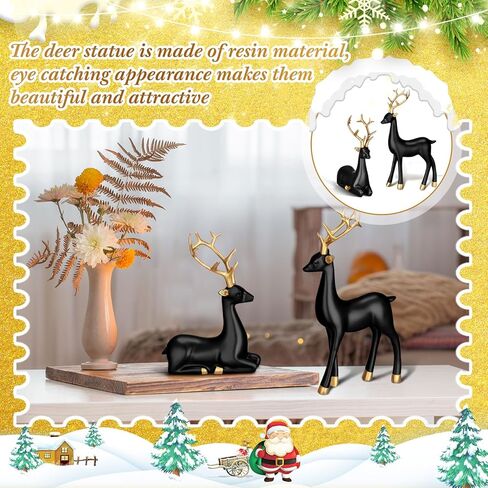 Wenqik 8 Pcs Christmas Reindeer Figurines Gold Deer Christmas Decor Xmas Sitting Standing Deer Statues Rustic Small Reindeer Sculpture for Home Living Room Cabinet Table Office Indoor Decoration Gift in Kuwait