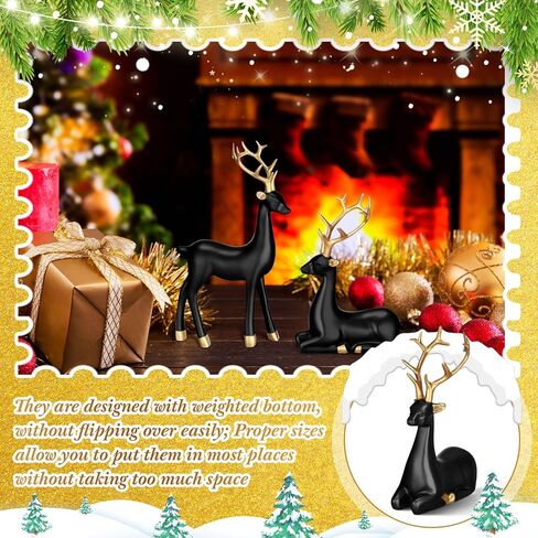 Wenqik 8 Pcs Christmas Reindeer Figurines Gold Deer Christmas Decor Xmas Sitting Standing Deer Statues Rustic Small Reindeer Sculpture for Home Living Room Cabinet Table Office Indoor Decoration Gift in Kuwait