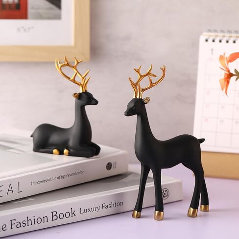 Wenqik 8 Pcs Christmas Reindeer Figurines Gold Deer Christmas Decor Xmas Sitting Standing Deer Statues Rustic Small Reindeer Sculpture for Home Living Room Cabinet Table Office Indoor Decoration Gift in Kuwait