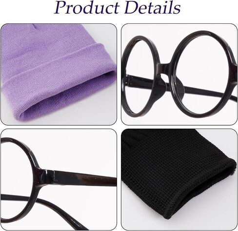 4Pcs Halloween Costume Set for Adult Yellow Beanie Hat Black Round Frame Glasses Gloves Suspenders for Halloween Cosplay in Saudi Arabia