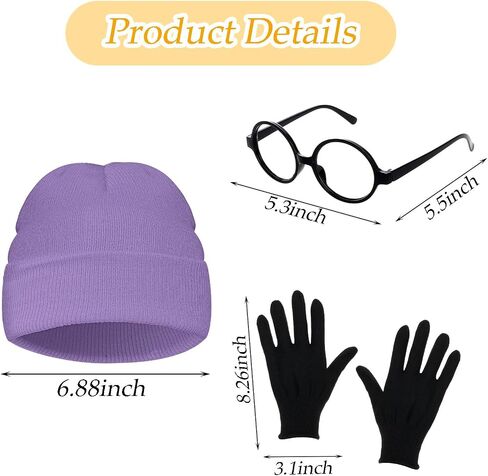4Pcs Halloween Costume Set for Adult Yellow Beanie Hat Black Round Frame Glasses Gloves Suspenders for Halloween Cosplay in Saudi Arabia