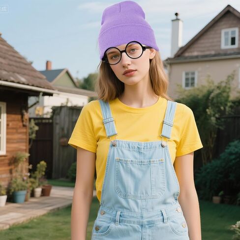 4Pcs Halloween Costume Set for Adult Yellow Beanie Hat Black Round Frame Glasses Gloves Suspenders for Halloween Cosplay in Saudi Arabia