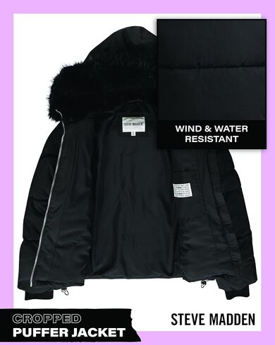 Steve Madden Womens Switche Stacket - الرياح والماء المقاوم للسترات الشتوية المعزولة للنساء مع غطاء فرو قابل للإزالة in Kuwait