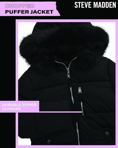 Steve Madden Womens Switche Stacket - الرياح والماء المقاوم للسترات الشتوية المعزولة للنساء مع غطاء فرو قابل للإزالة in Kuwait