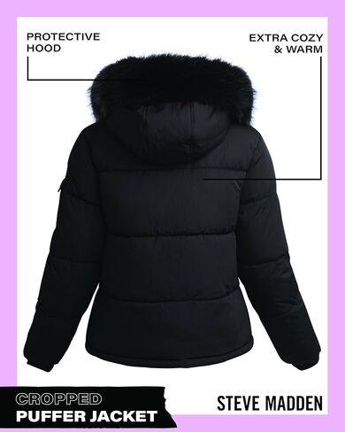Steve Madden Womens Switche Stacket - الرياح والماء المقاوم للسترات الشتوية المعزولة للنساء مع غطاء فرو قابل للإزالة in Kuwait