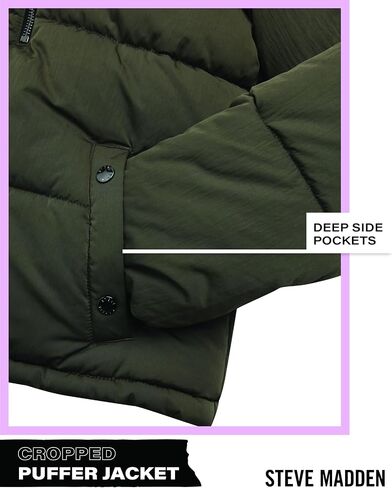 Steve Madden Womens Cropped Puffer Jacket - Wind & Water Resistant Insulated Winter Jackets for Women with Removable Fur Hood in Saudi Arabia