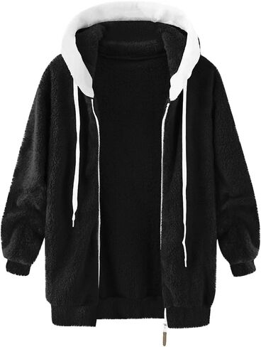 سترة شيربا نساء zip-up حرارة غامضة سترات الصوف غير الرسمية معاطف شتوية دافئة مقنعين مع جيوب in Kuwait