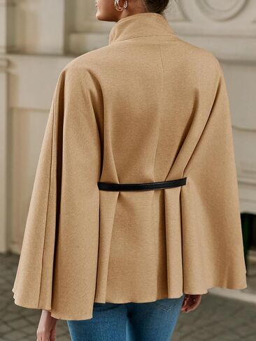 Cicy Bell Womens Batwing Sleeve Poncho Pea Coats Oversized Belted Trendy Casual Stand Collar Cloak Cape Coats in Saudi Arabia