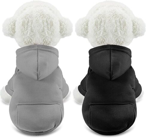 SATINIOR 2 Pieces Winter Dog Hoodie Warm Small Dog Sweatshirts with Pocket Cotton Coat for Dogs Clothes Puppy Costume (S) in Kuwait