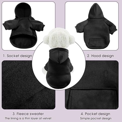 SATINIOR 2 Pieces Winter Dog Hoodie Warm Small Dog Sweatshirts with Pocket Cotton Coat for Dogs Clothes Puppy Costume (S) in Kuwait