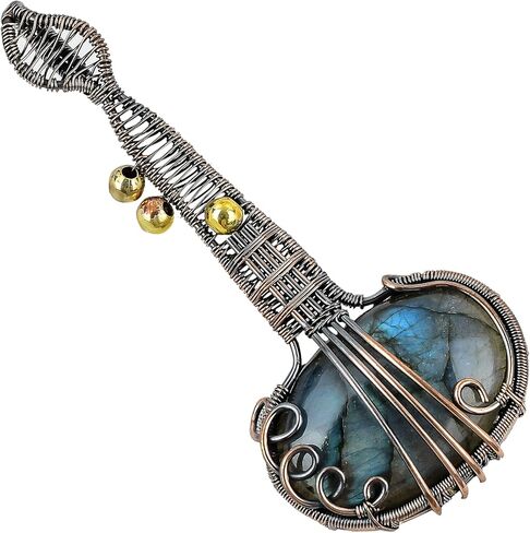 Guitar Shaped Gemstone Pendant Copper Wire Wrapped Jewelry Necklace in Saudi Arabia