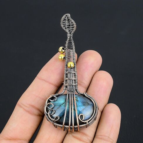 Guitar Shaped Gemstone Pendant Copper Wire Wrapped Jewelry Necklace in Saudi Arabia