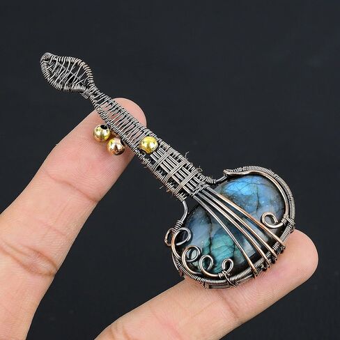 Guitar Shaped Gemstone Pendant Copper Wire Wrapped Jewelry Necklace in Saudi Arabia