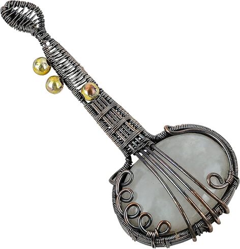 Guitar Shaped Gemstone Pendant Copper Wire Wrapped Jewelry Necklace in Saudi Arabia