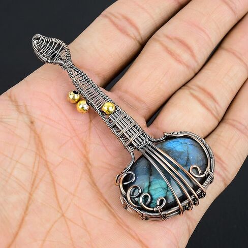 Guitar Shaped Gemstone Pendant Copper Wire Wrapped Jewelry Necklace in Saudi Arabia