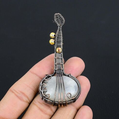 Guitar Shaped Gemstone Pendant Copper Wire Wrapped Jewelry Necklace in Saudi Arabia