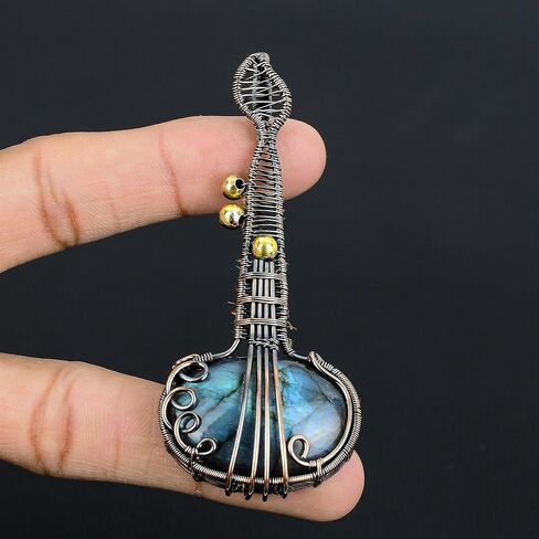 Guitar Shaped Gemstone Pendant Copper Wire Wrapped Jewelry Necklace in Saudi Arabia
