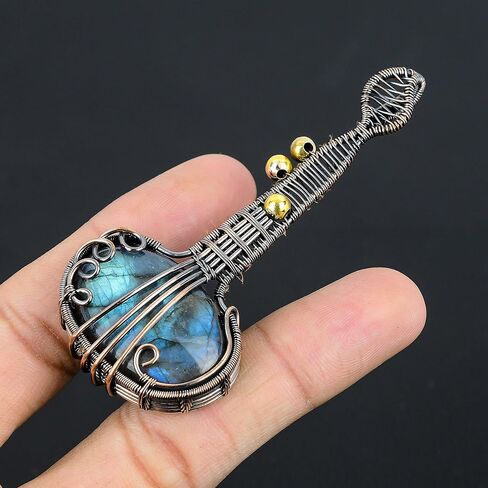 Guitar Shaped Gemstone Pendant Copper Wire Wrapped Jewelry Necklace in Saudi Arabia