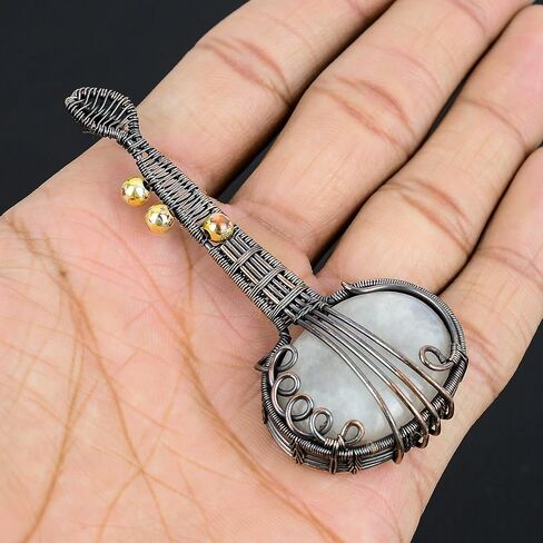 Guitar Shaped Gemstone Pendant Copper Wire Wrapped Jewelry Necklace in Saudi Arabia