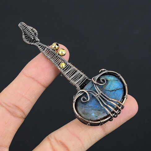 Guitar Shaped Gemstone Pendant Copper Wire Wrapped Jewelry Necklace in Saudi Arabia