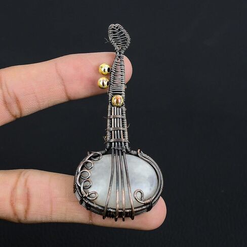 Guitar Shaped Gemstone Pendant Copper Wire Wrapped Jewelry Necklace in Saudi Arabia