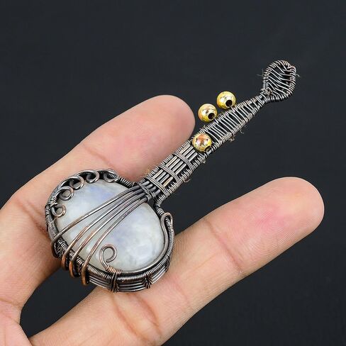 Guitar Shaped Gemstone Pendant Copper Wire Wrapped Jewelry Necklace in Saudi Arabia