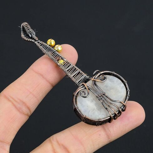Guitar Shaped Gemstone Pendant Copper Wire Wrapped Jewelry Necklace in Saudi Arabia