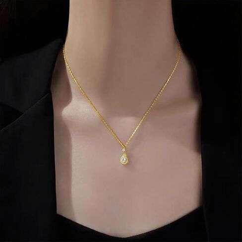 SLUYNZ 925 Sterling Silver CZ Teardrop Necklace Choker for Women Teens Crystal Teardrop Pendant Necklace in Saudi Arabia