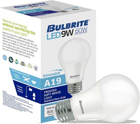 Bulbrite Pack of 12 Item 774235 A19 LED Bulb, 9W, 60W Equiv., Dimmable, 3000K, E26 Base, 120V Soft White Light, A-Type Bulb in Saudi Arabia