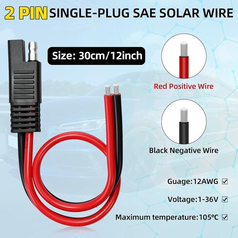 Frienda 14 موصلات AWG كابل متوافق مع SAE 30cm 2 PIN قابس واحد فصل كابل تمديد السيارات الطاقة لشاحن سيارات الدراجات النارية (8 قطع) in Kuwait
