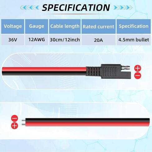 Frienda 14 موصلات AWG كابل متوافق مع SAE 30cm 2 PIN قابس واحد فصل كابل تمديد السيارات الطاقة لشاحن سيارات الدراجات النارية (8 قطع) in Kuwait