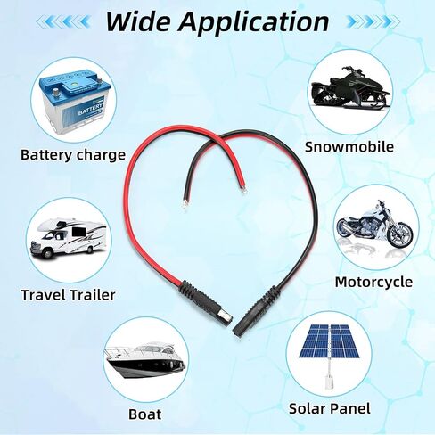 Frienda 14 موصلات AWG كابل متوافق مع SAE 30cm 2 PIN قابس واحد فصل كابل تمديد السيارات الطاقة لشاحن سيارات الدراجات النارية (8 قطع) in Kuwait