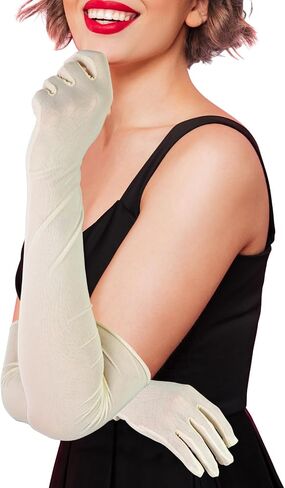 Luwint Extra Long Tulle Mesh Gloves - Silk Sheer, Elbow Length - Costume Gloves for Opera Party Sun Protection in Saudi Arabia