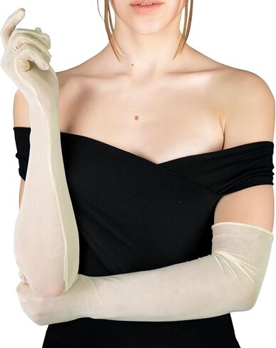 Luwint Extra Long Tulle Mesh Gloves - Silk Sheer, Elbow Length - Costume Gloves for Opera Party Sun Protection in Saudi Arabia