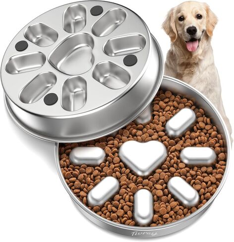 Tivray Slow Feeder Dog Bowls, 304 Stainless Steel Dog Slow Feeder Bowl 3.8 Cups Metal Dog Food Bowl with Non-Slip Bottom Anti Gulping Slow Eating Dog Bowl for Medium & Large Breed, Dishwasher Safe in Kuwait