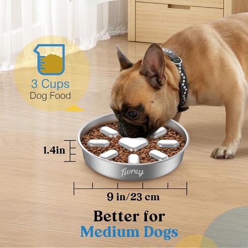 Tivray Slow Feeder Dog Bowls, 304 Stainless Steel Dog Slow Feeder Bowl 3.8 Cups Metal Dog Food Bowl with Non-Slip Bottom Anti Gulping Slow Eating Dog Bowl for Medium & Large Breed, Dishwasher Safe in Kuwait